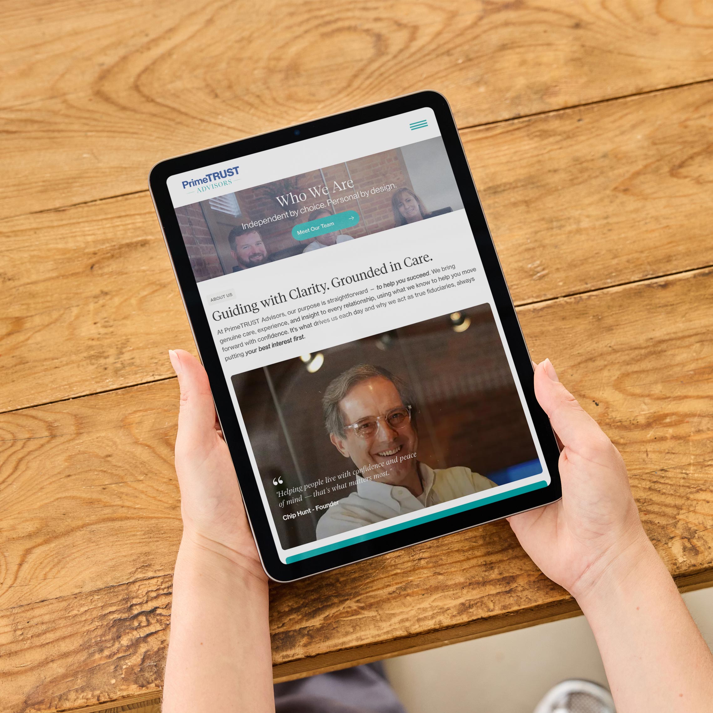 Mobile-optimized website layout and UX design for PrimeTRUST Advisors